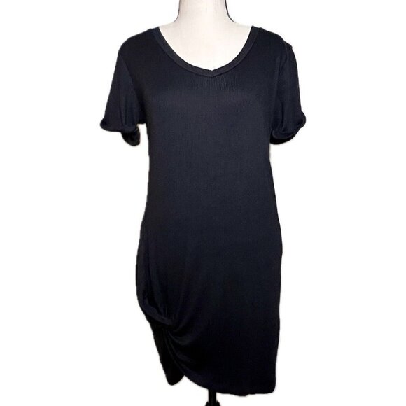 VICI Black V-Neck Ribbed Knit Asymmetrical Hem Dress‎ With Lining In Size Small - Picture 1 of 8